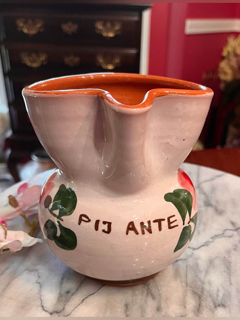 VTG Dekor Zagreb "Picante" Terracotta Pitcher Hand-Painted Yugoslavian Studio